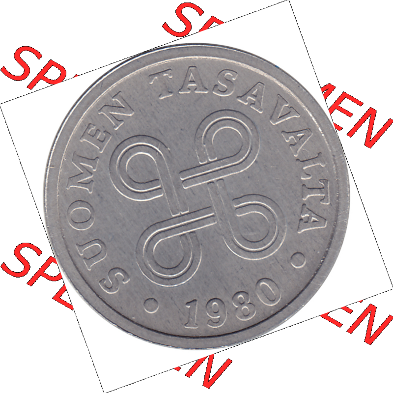 Münze Finnland / SUOMI Umlaufmünzen Sammlung in PNG 1977-1990, 5 Penny Fünf Penniä Johanneskreuz 1980-1, SUOMEN TASAVALTA (5) - Digital Münzen-Bildmaterial... Sammlung