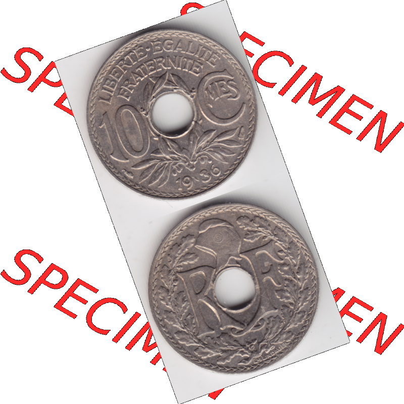 Münze Frankreich Umlaufmünzen Sammlung in PNG 1917-1938, 10 Centimes, Cent 1936 (4) - Digitales Münzen-Bildmaterial einer französischen Francs Münze aus Frankreich... Sammlung