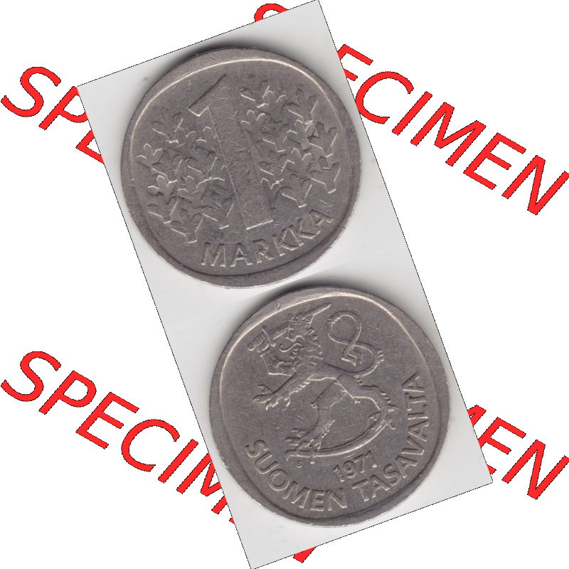 Münze Finnland / SUOMI Umlaufmünzen Sammlung in PNG 1969-1993, 1 Markka 1971 (4) - Digital Münzen-Bildmaterial einer Münze aus Finnland in farbige mit einen Scanner... Sammlung
