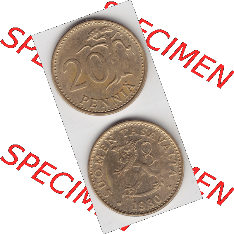 Münze Finnland / SUOMI Umlaufmünzen Sammlung in PNG 1963-1990, 20 Penniä 1980 (4) - Digital Münzen-Bildmaterial einer Münze aus Finnland in farbige mit einen... Sammlung