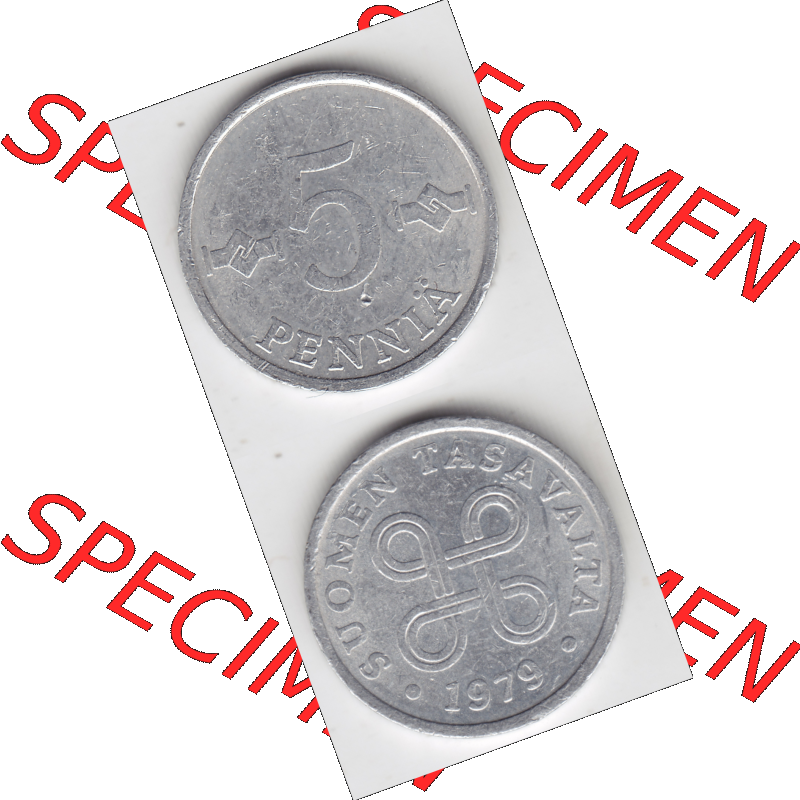 Münze Finnland / SUOMI Umlaufmünzen Sammlung in PNG 1977-1990, 5 Penniä 1979 (4) - Digital Münzen-Bildmaterial einer Münze aus Finnland in farbige mit einen... Sammlung