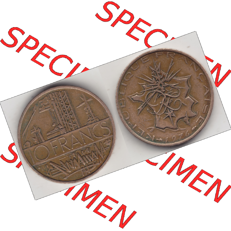 Münze Frankreich Umlaufmünzen Sammlung in PNG 1974-1987, 10 Franken-Francs 1976 (3) - Digitales Münzen-Bildmaterial einer französischen Francs Münze aus Frankreich... Sammlung