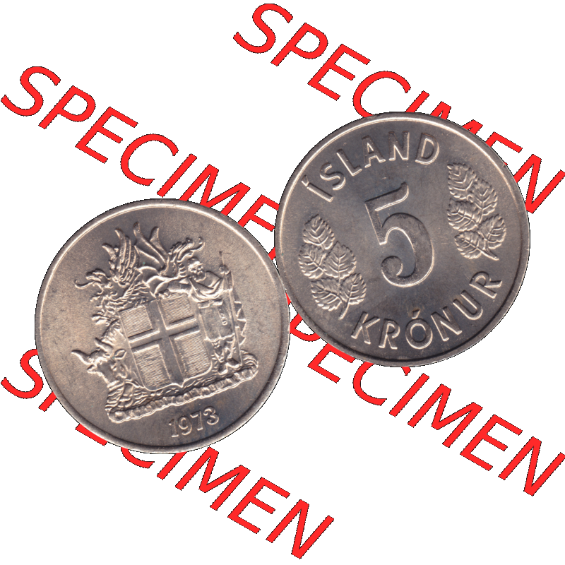 Alte Münze Island Umlaufmünze 1969-1980, 5 Kronur, Fünf Kronen 1973-01. Vorderseite und Rückseite der Münze aus Island horizontal auf einen digitalen Bild der... Sammlung