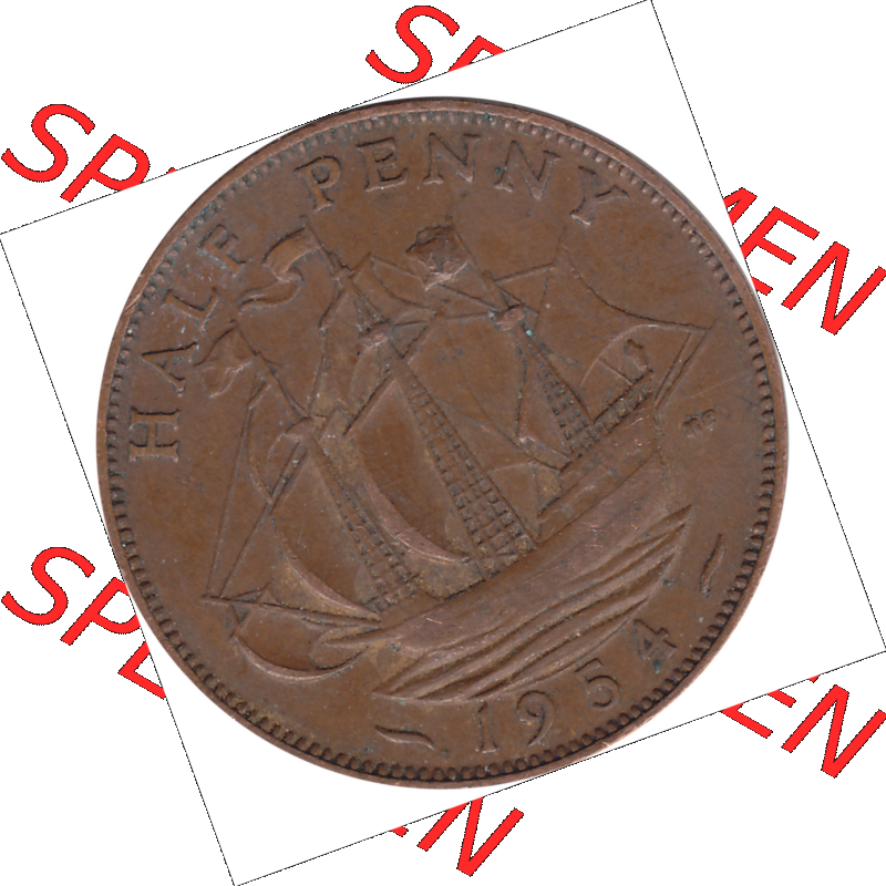 Münzen Großbritannien Umlaufmünzen Sammlung in PNG 1954-1970, Half Penny, Halber Pence 1954-01, Elisabeth II. (6) - Digitales Münzen-Bildmaterial... Sammlung