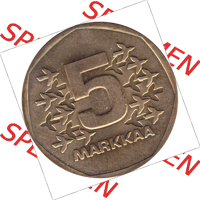 Münze Finnland / SUOMI Umlaufmünzen Sammlung in PNG 1972-1978, 5 finnische Mark, Markkaa, 1978-1 (6) - Digital Münzen-Bildmaterial einer Münze aus Finnland... Sammlung