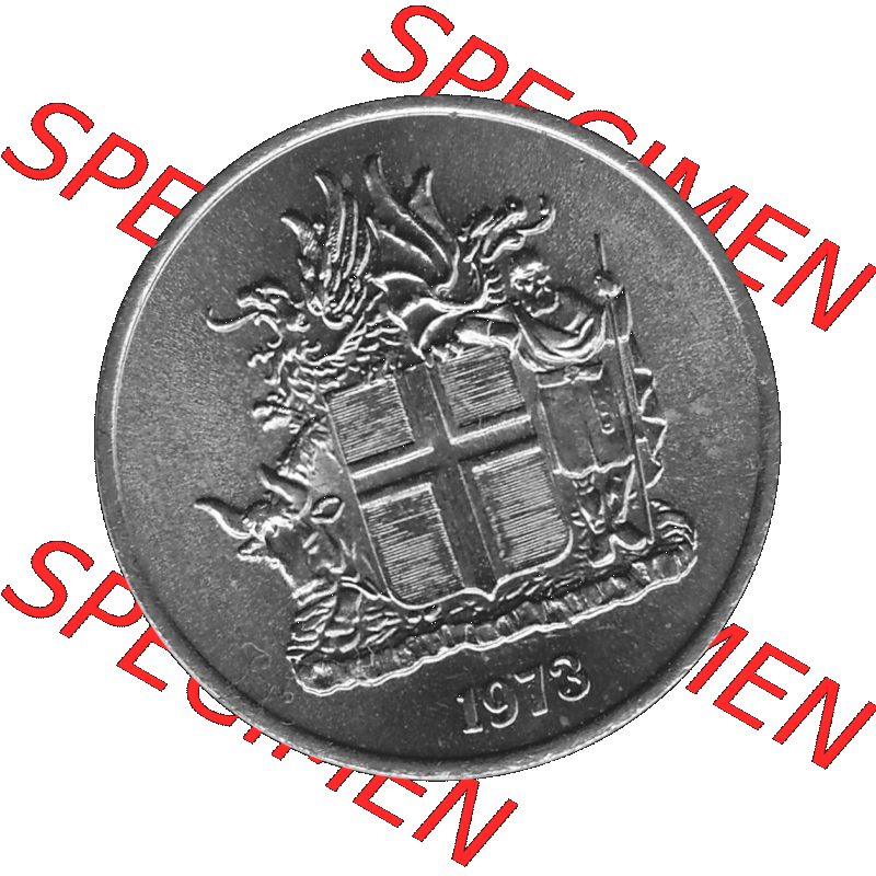 Alte Münze Island Umlaufmünze 1969-1980, 5 Kronur 1973-01, 5 Isländische Kronen Graustufen. Vorderseite in Graustufen der Münze aus Island auf einen digitalen PNG-Bild... Sammlung