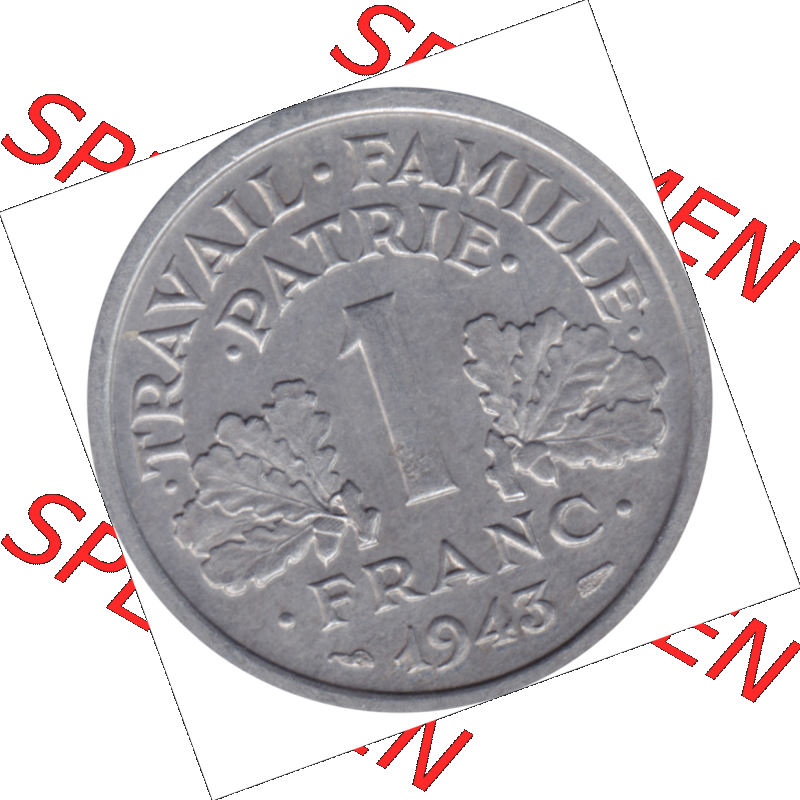 Münze Frankreich Umlaufmünzen Sammlung in PNG 1942-1944, 1 Franc, Franken 1943-01 (5) - Digitales Münzen-Bildmaterial einer französischen Francs Münze aus... Sammlung