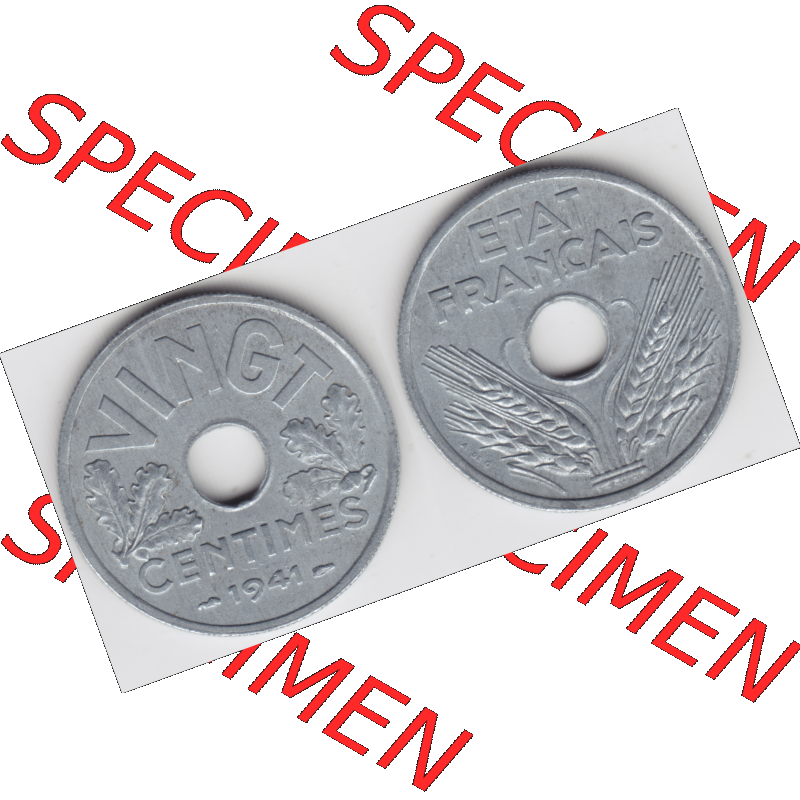 Münze Frankreich Umlaufmünzen Sammlung in PNG 1941-1941, VINGT 20 Centimes, Cent (3) - Digitales Münzen-Bildmaterial einer französischen Francs Münze aus... Sammlung