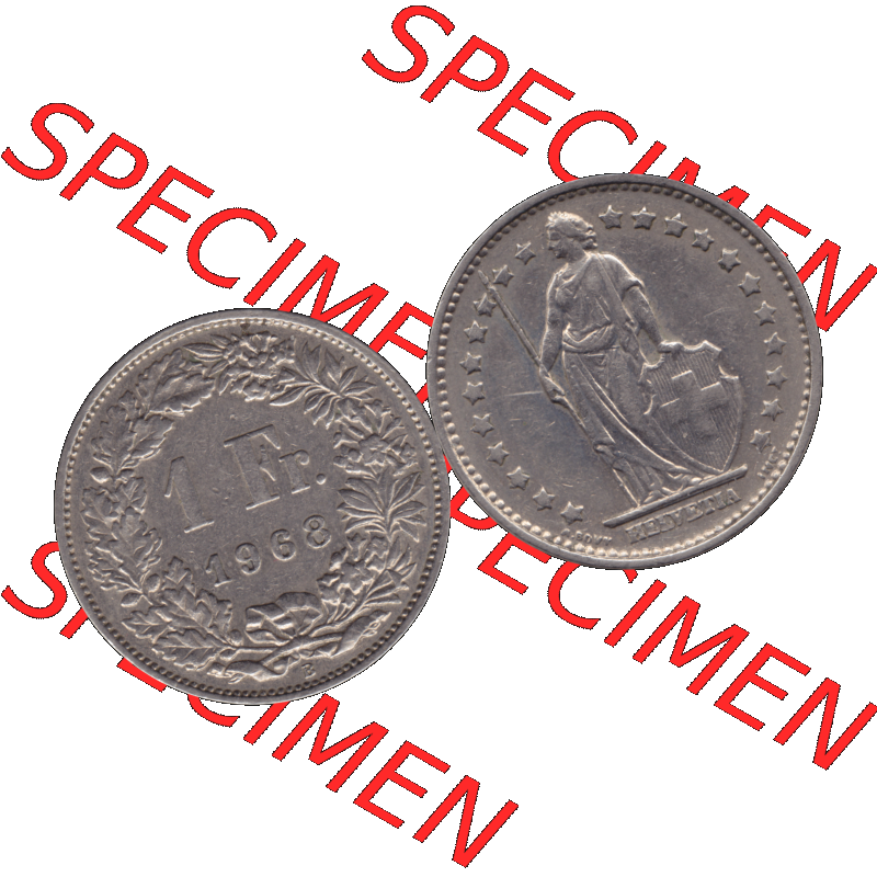 Alte Münze Schweiz in original Farbgebung vom Scanner transparenten PNG 1968-1982, 1 Franken B 1968-02 (15). Digitales Münzen-Bildmaterial der 1/Ein Franken Münze... Sammlung