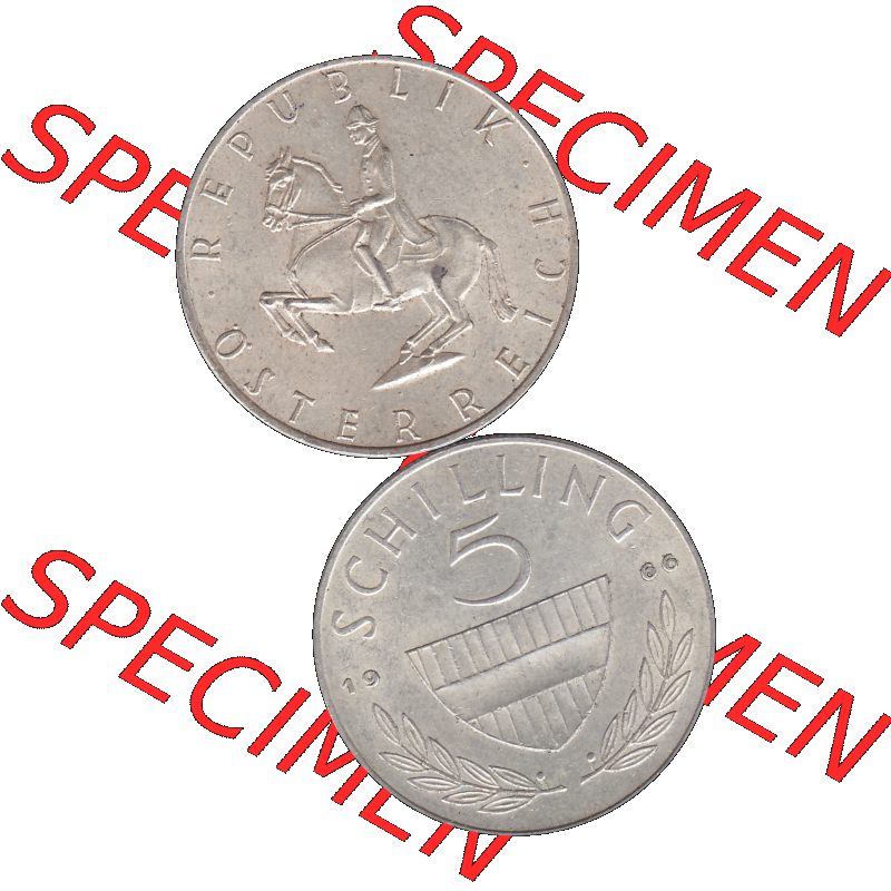 Alte Münze 5 / Fünf Schilling Österreich in original Farbgebung von Scanner transparenten PNG 1960-1968, 5 Fünf Schilling 1966-01, 5,20 Gramm 640er Silber,... Sammlung
