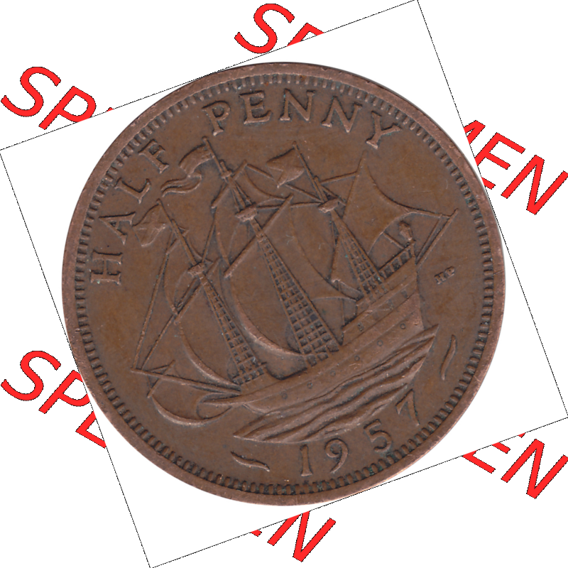 Münzen Großbritannien Umlaufmünzen Sammlung in PNG 1954-1970, Half Penny, Halber Pence 1957-01, Elisabeth II. (6) - Digitales Münzen-Bildmaterial... Sammlung