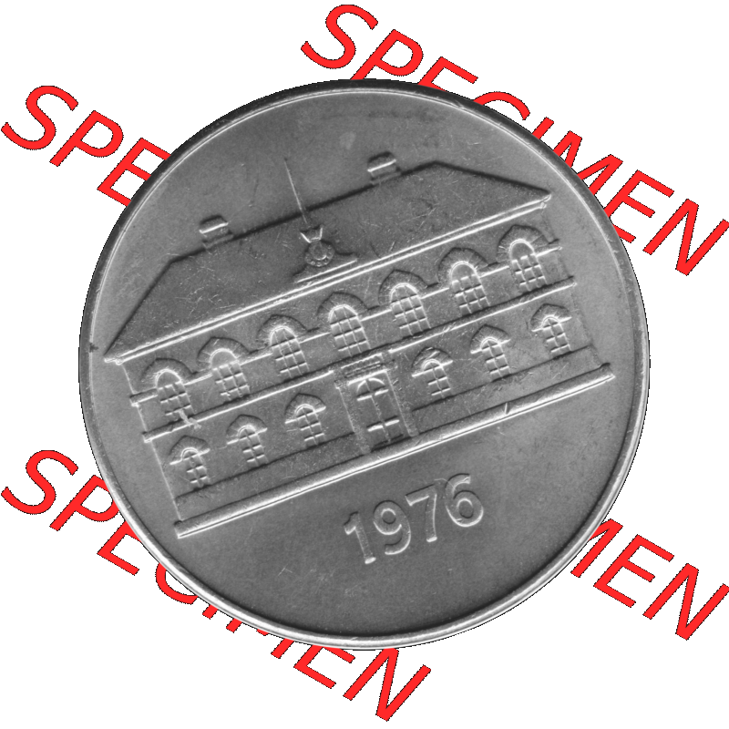 Alte Münze Island Umlaufmünze 1970-1980, 50 Krönur, Fünfzig Kronen 1976-01 Graustufen. Vorderseite in Graustufen der Münze aus Island auf einen digitalen PNG-Bild... Sammlung