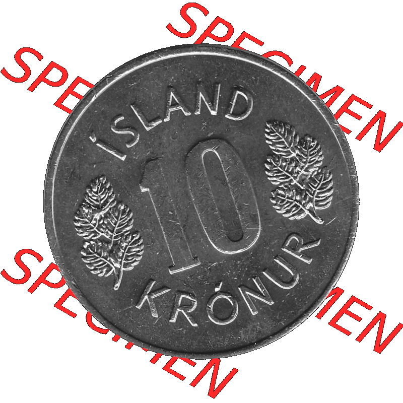 Alte Münze Island Umlaufmünze 1967-1980, 10 Kronur 1974-01, 10 Isländische Kronen Graustufen. Rückseite der Umlaufmünze in Graustufen Münze aus Island auf... Sammlung