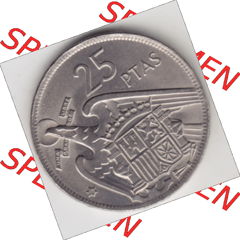 Münze Spanien / España Umlaufmünzen Sammlung in PNG 1957-1957, 25 Peseten 1968 (1) - Digitales Münzen-Bildmaterial einer spanischen Münze aus Spanien in farbige... Sammlung