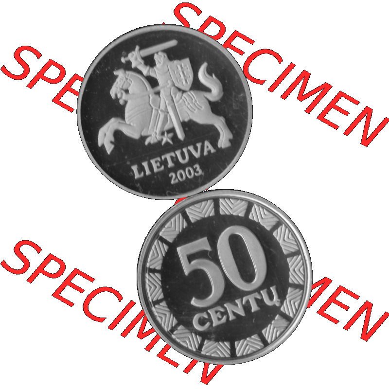Alte Münze Litauen Kursmünzensatz 1997-2014, 50 Centu 2003-01 Graustufen. Vorderseite und Rückseite in Graustufen der litauischen KMS-Münze 2003, vertikal auf einen... Sammlung