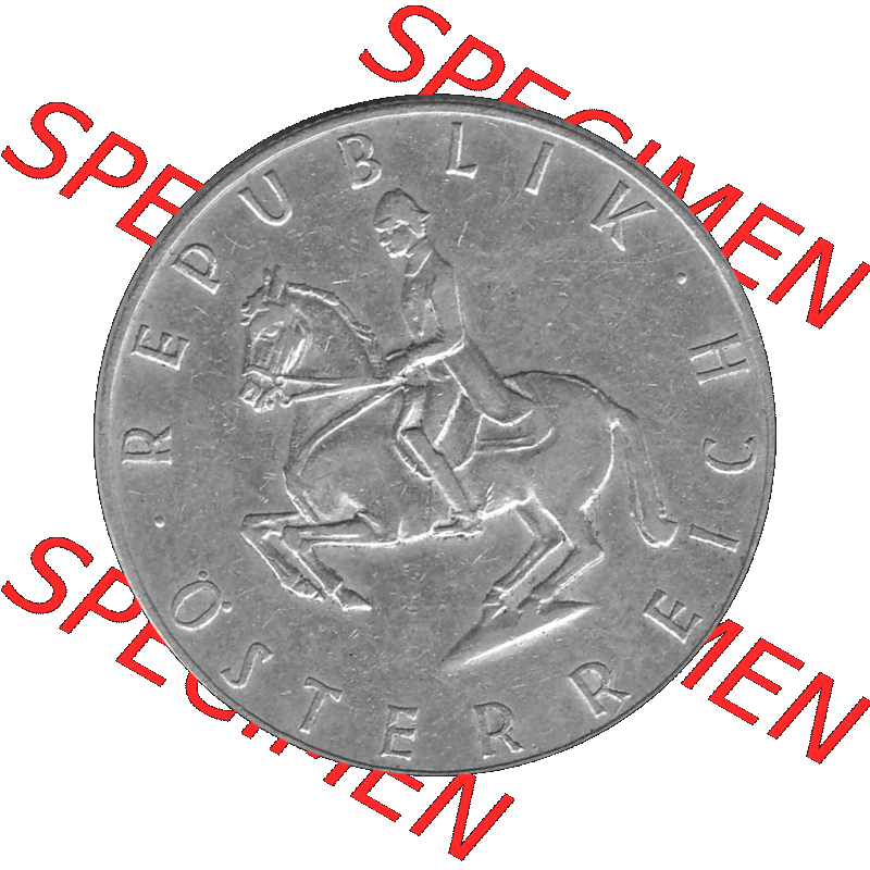 Alte Münze 5 / Fünf Schilling Österreich in s/w Schwarzweiß bzw. Graustufen Farbgebung von Scanner transparenten PNG 1960-1968, 5 Fünf Schilling 1960-02,... Sammlung