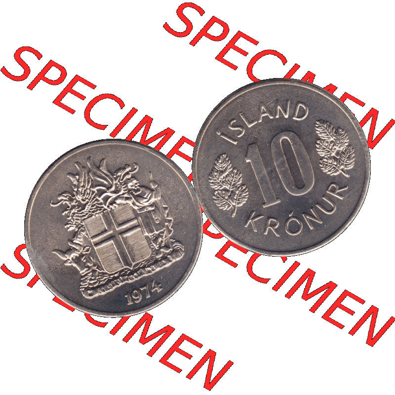 Alte Münze Island Umlaufmünze 1967-1980, 10 Krönur, Zehn Kronen 1974-01. Vorderseite und Rückseite der Münze aus Island horizontal auf einen digitalen Bild der... Sammlung