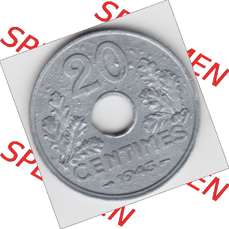 Münze Frankreich Umlaufmünzen Sammlung in PNG 1941-1944, 20 Centimes, Cent 1943 (1) - Digitales Münzen-Bildmaterial einer französischen Francs Münze aus Frankreich... Sammlung