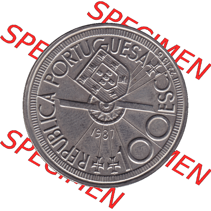 Alte Gedenkmünze aus Portugal als PNG-Grafik 1987, 100 Escudos, Diogo Cao 1486. Vorderseite der Gedenkmünze aus Portugal zum katalogisieren im Münzen-Katalog und der Verwaltung... Sammlung