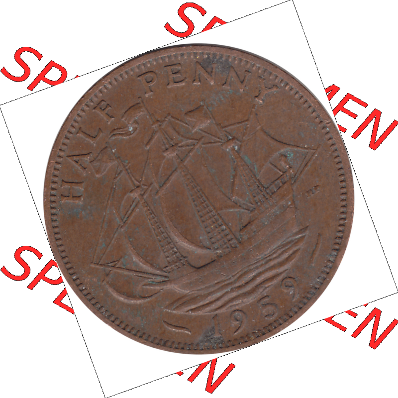 Münzen Großbritannien Umlaufmünzen Sammlung in PNG 1954-1970, Half Penny, Halber Pence 1959-01, Elisabeth II. (6) - Digitales Münzen-Bildmaterial... Sammlung