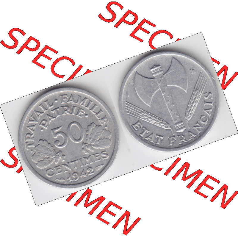Münze Frankreich Umlaufmünzen Sammlung in PNG 1942-1944, 50 Centimes, Cent 1942 (3) - Digitales Münzen-Bildmaterial einer französischen Francs Münze aus Frankreich... Sammlung