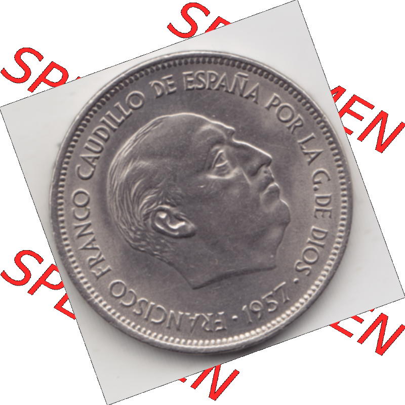 Münze Spanien / España Umlaufmünzen Sammlung in PNG 1957-1957, 25 Peseten (2) - Digitales Münzen-Bildmaterial einer spanischen Münze aus Spanien in farbige... Sammlung