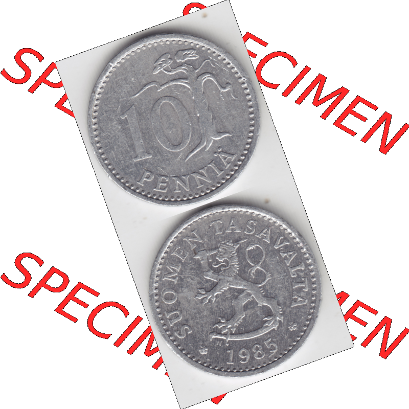 Münze Finnland / SUOMI Umlaufmünzen Sammlung in PNG 1983-1990, 10 Penniä 1985 (4) - Digital Münzen-Bildmaterial einer Münze aus Finnland in farbige mit einen... Sammlung