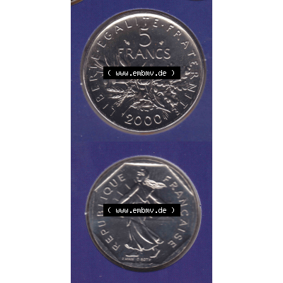 Münze Frankreich aus KMS Umlaufmünzen Sammlung in PNG 2000, 5 Francs (4) - Digitales Münzen-Bildmaterial einer französischen Francs Münze aus Frankreich aus KMS... Sammlung