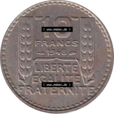 Münze Frankreich Umlaufmünzen Sammlung in PNG 1947-1949, 10 Francs, Franken 1948-01 (5) - Digitales Münzen-Bildmaterial einer französischen Francs Münze aus... Sammlung