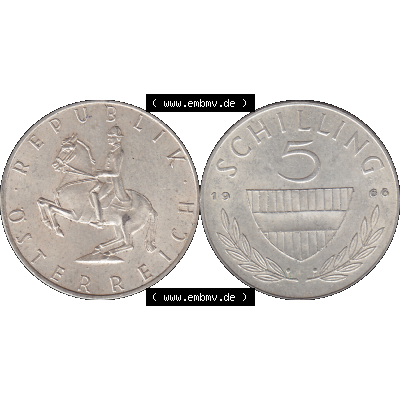 Alte Münze 5 / Fünf Schilling Österreich in original Farbgebung von Scanner transparenten PNG 1960-1968, 5 Fünf Schilling 1966-01, 5,20 Gramm 640er Silber,... Sammlung
