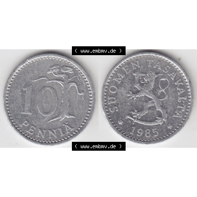 Münze Finnland / SUOMI Umlaufmünzen Sammlung in PNG 1983-1990, 10 Penniä 1985 (3) - Digital Münzen-Bildmaterial einer Münze aus Finnland in farbige mit einen... Sammlung