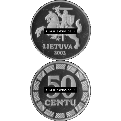 Alte Münze Litauen Kursmünzensatz 1997-2014, 50 Centu 2003-01 Graustufen. Vorderseite und Rückseite in Graustufen der litauischen KMS-Münze 2003, vertikal auf einen... Sammlung