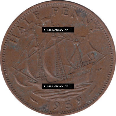 Münzen Großbritannien Umlaufmünzen Sammlung in PNG 1954-1970, Half Penny, Halber Pence 1959-01, Elisabeth II. (6) - Digitales Münzen-Bildmaterial... Sammlung