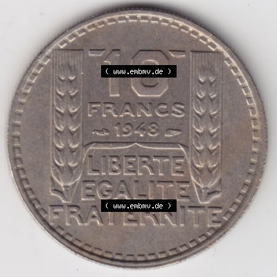 Münze Frankreich Umlaufmünzen Sammlung in PNG 1947-1949, 10 Francs, Franken 1948 (1) - Digitales Münzen-Bildmaterial einer französischen Francs Münze aus... Sammlung