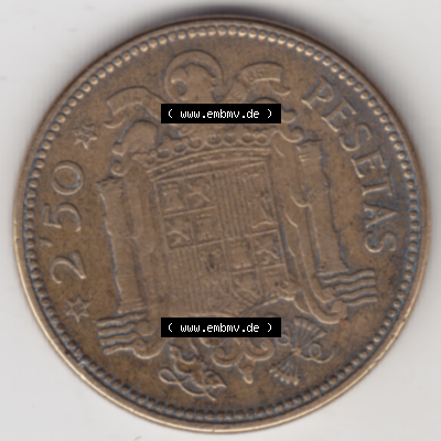 Münze Spanien / España Umlaufmünzen Sammlung in PNG 1953-1953, 2,50 Peseten 1953 (1) - Digitales Münzen-Bildmaterial einer spanischen Münze aus Spanien... Sammlung