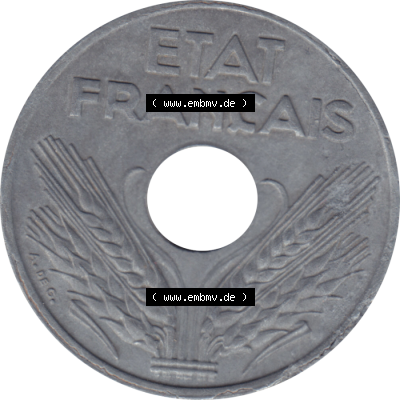 Münze Frankreich Umlaufmünzen Sammlung in PNG 1941-1943, 10 Centimes, Etat Francais 1943-01 (6) - Digitales Münzen-Bildmaterial einer französischen Francs Münze... Sammlung