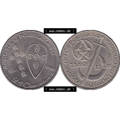 Alte Gedenkmünze aus Portugal als PNG-Grafik 1989, 250 Escudos, Batalha de Ourique, Schlacht von Ourique. Vorderseite und Rückseite auf einen Bild/Foto der portugiesischen... Sammlung