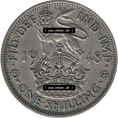 Münzen Großbritannien Umlaufmünzen Sammlung in PNG 1947-1948, 1 One Schilling - One Shilling, 1948-05 Stehender gekrönter Löwe auf Krone (6) - Digitales... Sammlung
