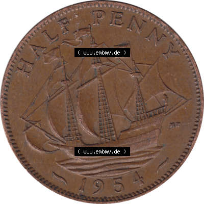 Münzen Großbritannien Umlaufmünzen Sammlung in PNG 1954-1970, Half Penny, Halber Pence 1954-02, Elisabeth II. (6) - Digitales Münzen-Bildmaterial... Sammlung