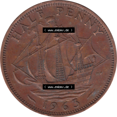 Münzen Großbritannien Umlaufmünzen Sammlung in PNG 1954-1970, Half Penny, Halber Pence 1963-01, Elisabeth II. (6) - Digitales Münzen-Bildmaterial... Sammlung