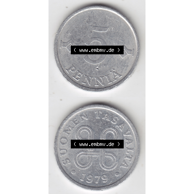 Münze Finnland / SUOMI Umlaufmünzen Sammlung in PNG 1977-1990, 5 Penniä 1979 (4) - Digital Münzen-Bildmaterial einer Münze aus Finnland in farbige mit einen... Sammlung