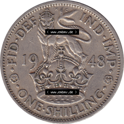 Münzen Großbritannien Umlaufmünzen Sammlung in PNG 1947-1948, 1 One Schilling - One Shilling, 1948-08 Stehender gekrönter Löwe auf Krone (6) - Digitales... Sammlung
