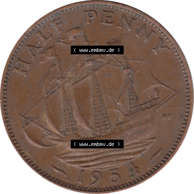 Münzen Großbritannien Umlaufmünzen Sammlung in PNG 1954-1970, Half Penny, Halber Pence 1954-01, Elisabeth II. (6) - Digitales Münzen-Bildmaterial... Sammlung