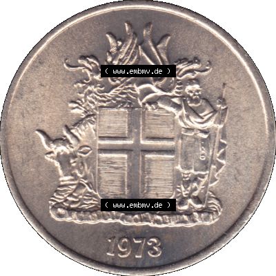 Alte Münze Island Umlaufmünze 1969-1980, 5 Kronur, Fünf Kronen 1973-01. Vorderseite der isländischen Münze. Umlaufmünze aus Island, zum katalogisieren... Sammlung
