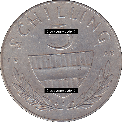 Alte Münze 5 / Fünf Schilling Österreich in original Farbgebung von Scanner transparenten PNG 1960-1968, 5 Fünf Schilling 1960-01, 5,20 Gramm 640er Silber,... Sammlung