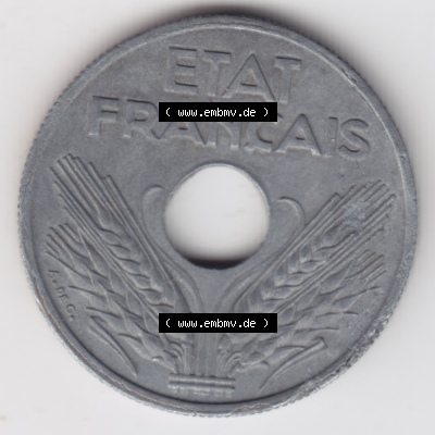 Münze Frankreich Umlaufmünzen Sammlung in PNG 1941-1943, 10 Centimes, Etat Francais 1943 (2) - Digitales Münzen-Bildmaterial einer französischen Francs Münze... Sammlung