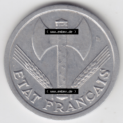 Münze Frankreich Umlaufmünzen Sammlung in PNG 1943-1944, 2 Francs, Franken 1943 (2) - Digitales Münzen-Bildmaterial einer französischen Francs Münze aus Frankreich... Sammlung