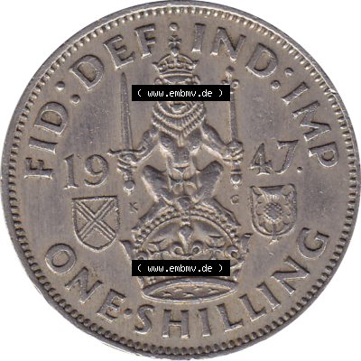Münzen Großbritannien Umlaufmünzen Sammlung in PNG 1947-1948, 1 One Schilling - One Shilling, 1947-01 Sitzender gekrönter Löwe auf Krone (6) - Digitales... Sammlung