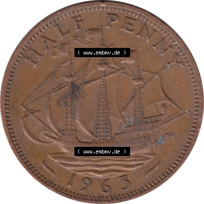 Münzen Großbritannien Umlaufmünzen Sammlung in PNG 1954-1970, Half Penny, Halber Pence 1963-02, Elisabeth II. (6) - Digitales Münzen-Bildmaterial... Sammlung