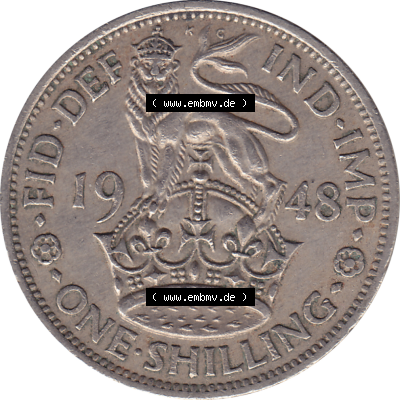 Münzen Großbritannien Umlaufmünzen Sammlung in PNG 1947-1948, 1 One Schilling - One Shilling, 1948-06 Stehender gekrönter Löwe auf Krone (6) - Digitales... Sammlung
